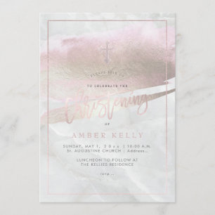 Invitation PixDezines Marbre+Rose Pâle Platine/Baptême