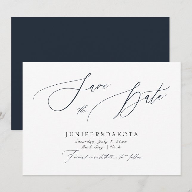 Invitation PixDezines Marine Blue Modern Script Enregistrer l (Devant / Derrière)