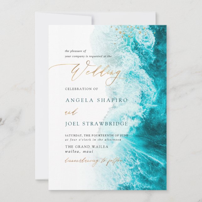 Invitation PixDezines Marine Waves Shoreline Beach Wedding (Devant)