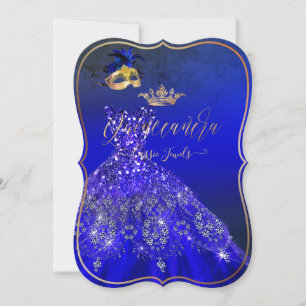 Invitation PixDezines Masquerade Quinceanera, Royal Blue