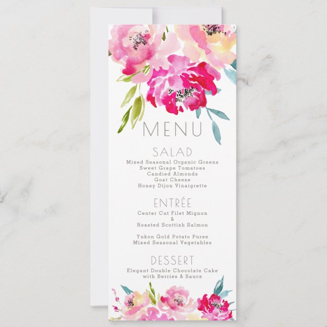 Invitation PixDezines Menu Aquarelle Peonies (Devant)