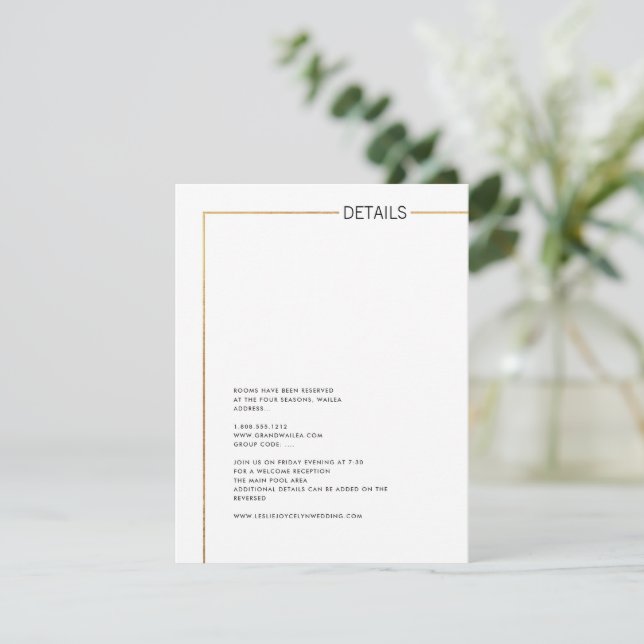 Invitation PixDezines Minimalist Faux Gold Frame Details Card (Debout devant)
