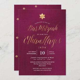 Invitation PixDezines Minimaliste Bourgogne Mitzvah, Script