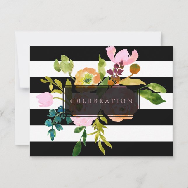 Invitation PixDezines mitzvah de réception/DIYstripes/floral (Devant)