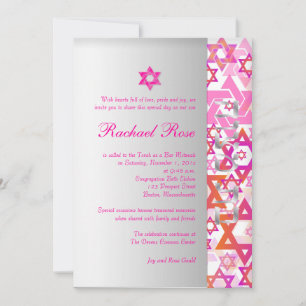 Invitation PixDezines mod étoiles/Bar Mitzvah/rose chaud/arge