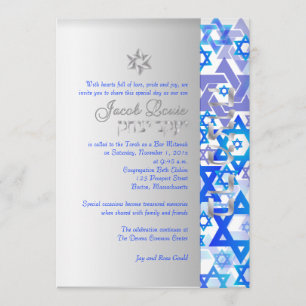 Invitation PixDezines mod stars/Bar Mitzvah/bleu foncé/argent