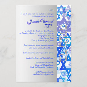 Invitation PixDezines mod stars/Bar Mitzvah/blue/silver