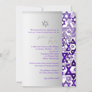 Invitation PixDezines mod stars/Bar Mitzvah/violet/argent