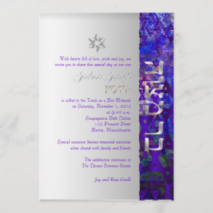 Invitation PixDezines mod stars/Bar Mitzvah/violet/argent