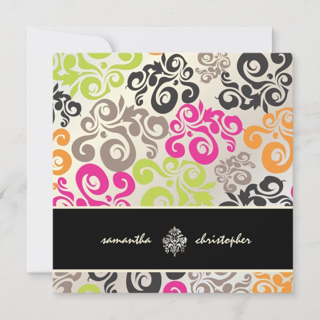 Invitation PixDezines Mod Swirls, Jazzy Color (Devant)