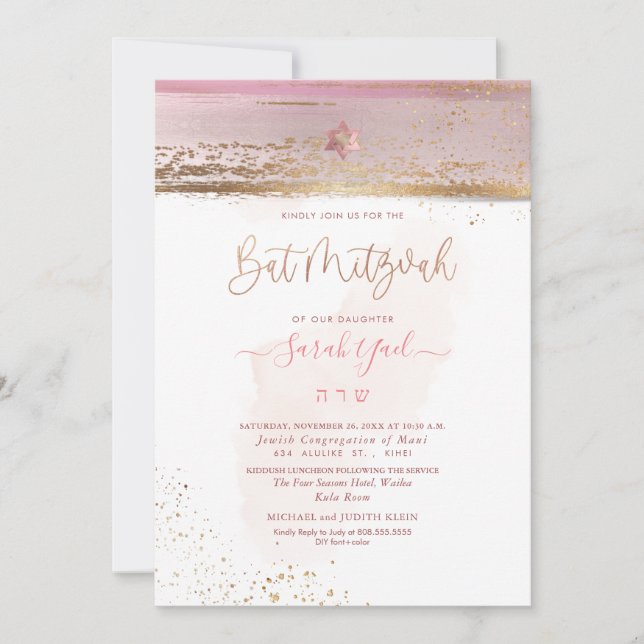 Invitation PixDezines Moderne Abstrait Tallit Bat mitzvah Ros (Devant)