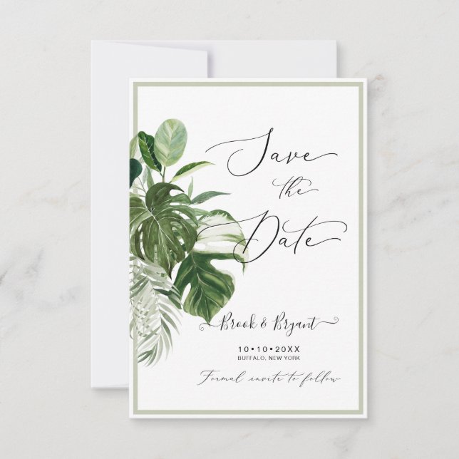 Invitation PixDezines Monstera panaché et feuillage tropical (Devant)