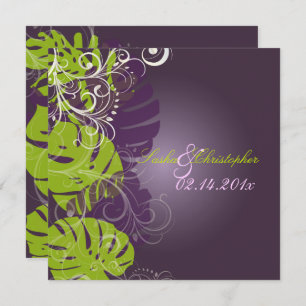 Invitation PixDezines MONSTERA+SWIRLS PURPLE+GREEN