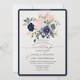 Invitation PixDezines Navy Blush Watercolor Flower