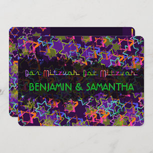 Invitation PixDezines NEON/GRUNG STARS/BAR+BAT MITZVAH