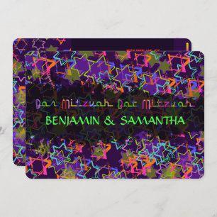 Invitation PixDezines NEON/GRUNGE STARS/BAR+BAT MITZVAH