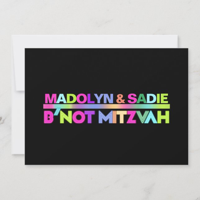 Invitation PixDezines Neon Lights B'not Mitzvah ✡ (Devant)