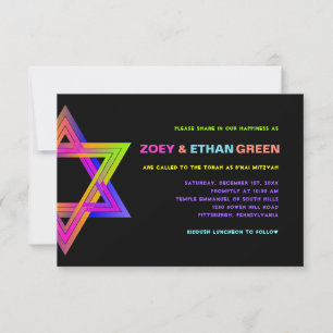 Invitation PixDezines Neon Star de David B'nai Mitzvah Invit