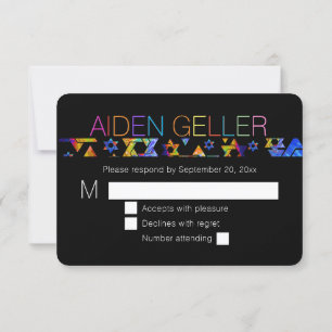 Invitation PixDezines néons/typographie/bar mitzvah RSVP Invi