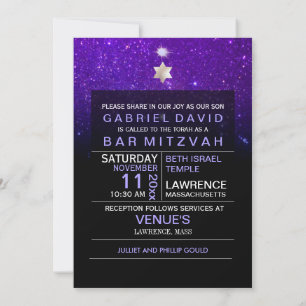 Invitation PixDezines Night Sky/Purple/typographie/bar mitzva