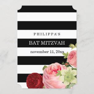 Invitation PixDezines noir blanc rayures mitzvah