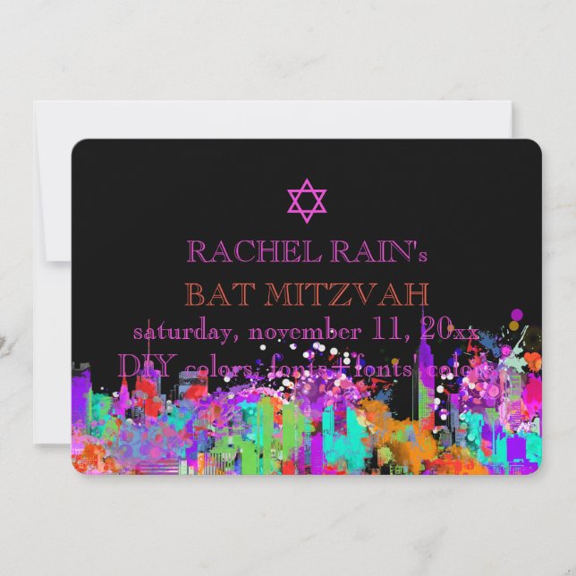 Invitation PixDezines NYC bar/bat mitzvah urbain (Devant)