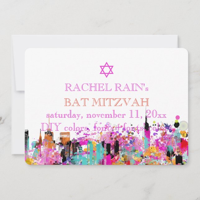 Invitation PixDezines NYC bar/bat mitzvah urbain (Devant)