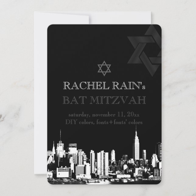 Invitation PixDezines NYC bar/bat mitzvah urbain (Devant)