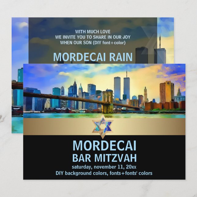 Invitation PixDezines NYC/Brooklyn Bridge/Bar Mitzvah (Devant / Derrière)