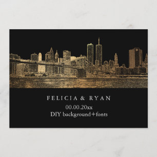 Invitation PixDezines NYC Skyline/Faux Gold/Fond DIY