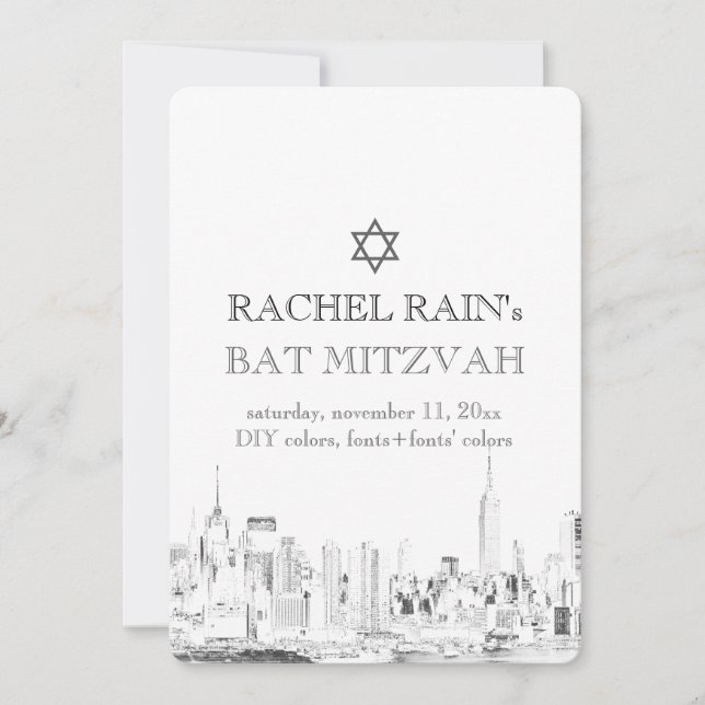 Invitation PixDezines NYC urbain/bat mitzvah (Devant)