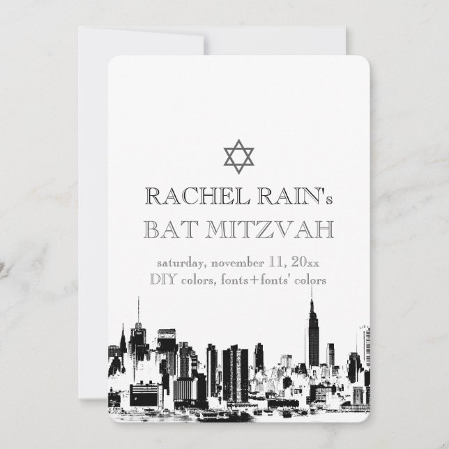 Invitation PixDezines NYC urbain/bat mitzvah (Devant)