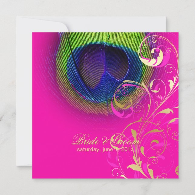 Invitation PixDezines, oeil de paon psychédélique/rose chaud (Devant)