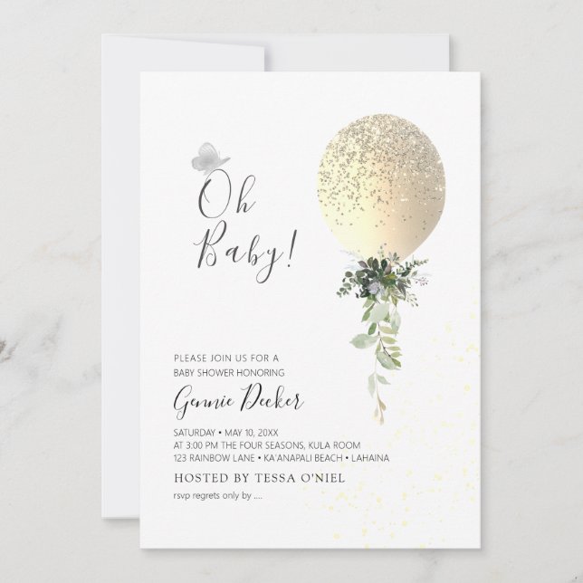 Invitation PixDezines Oh Baby Balloon Baby shower (Devant)