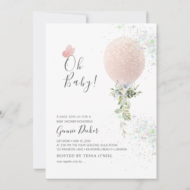 Invitation PixDezines Oh Baby Blush Balloon Baby shower (Devant)