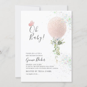 Invitation PixDezines Oh Baby Blush Balloon Baby shower
