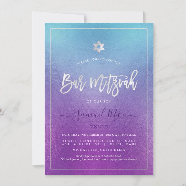 Invitation PixDezines Ombre Deep Blue Sea Bat mitzvah (Devant)