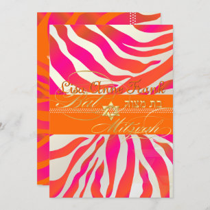 Invitation PixDezines Orange Zebra, Bat mitzvah