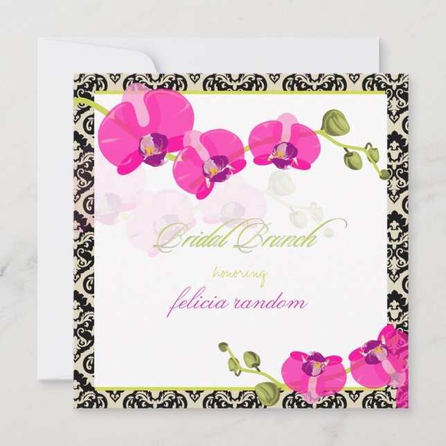 Invitation PixDezines orchidée rose+olivia damas/brunch nupti (Devant)