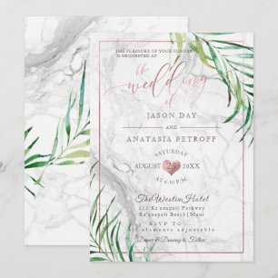 Invitation PixDezines Palmes de verdure+Marbre+Coeur d'or Ros