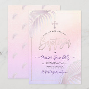 Invitation PixDezines Palms D'Argent Rose Baptême