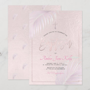 Invitation PixDezines Palms D'Argent Rose Baptême