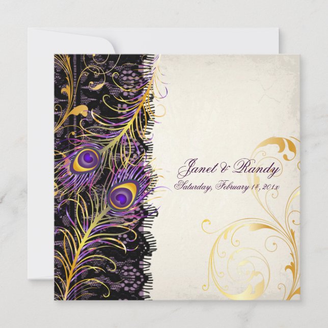 Invitation PixDezines paon pizzazz, filigree+swirls+black la (Devant)