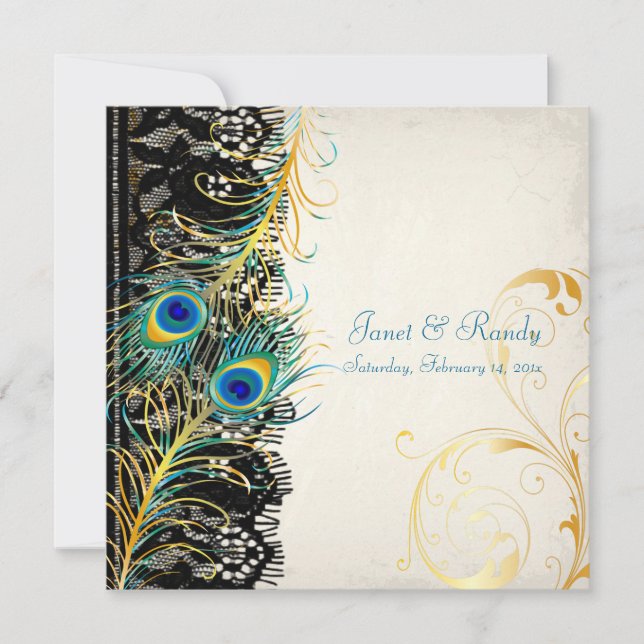 Invitation PixDezines paon plumes/aqua/turquoise (Devant)