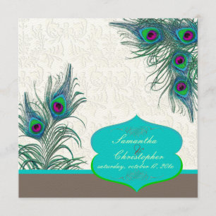 Invitation PixDezines paon plumes/aqua/turquoise