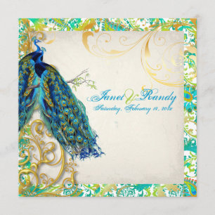 Invitation PixDezines paon plumes/aqua/turquoise