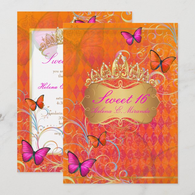 Invitation PixDezines Papillon Sweet 16/Rainbow Swirls (Devant / Derrière)