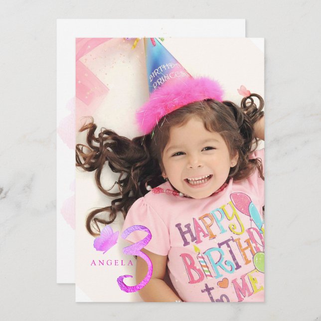 Invitation PixDezines Papillons rose chaud Aquarelle (Devant / Derrière)