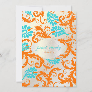 Invitation PixDezines pavo damask/coral+aqua