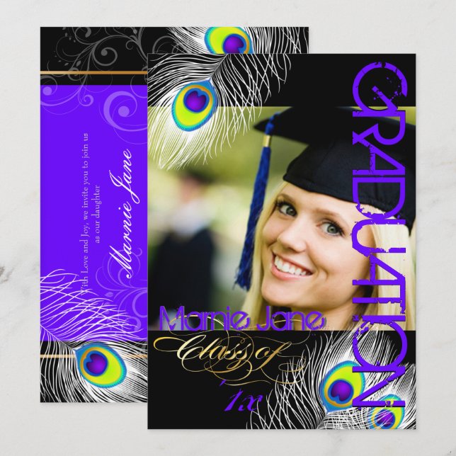 Invitation PixDezines Peacock Graduation/arrière - plan DO-IT (Devant / Derrière)